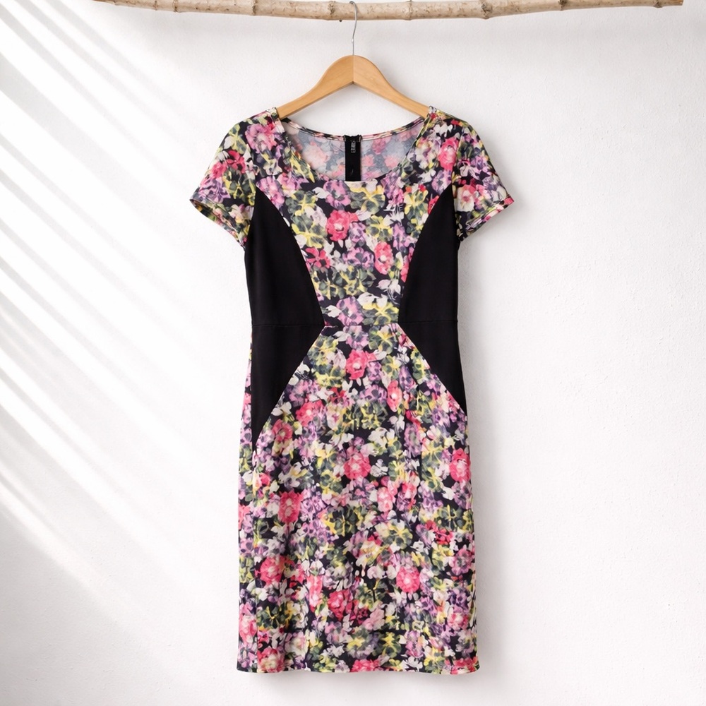 Xhilaration Large Polyester Rayon Spandex Floral Print Knee length Dress